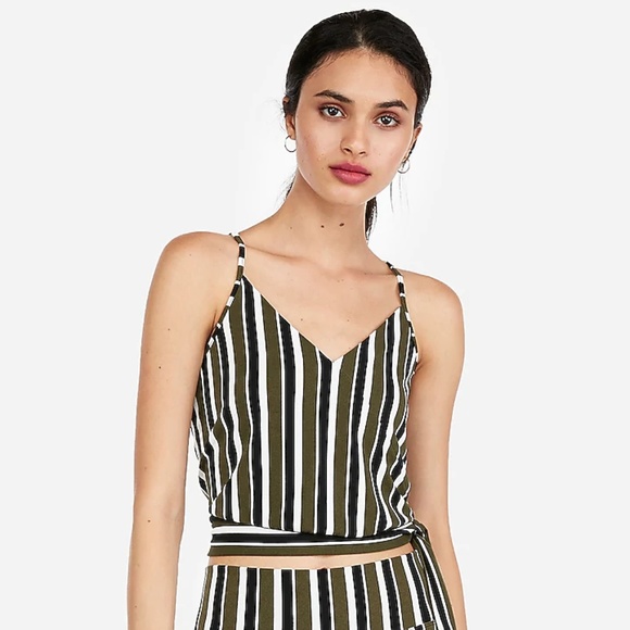 Express Tops - NWT Express L Green Striped Tie Hem Cami
